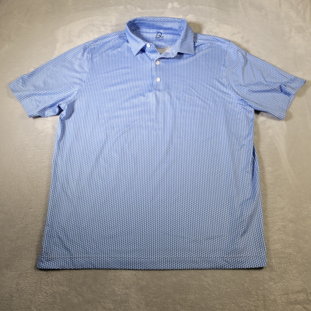 Deolax Polo Shirt Mens XL Blue Geometric Performance Short Sleeve Golf Top